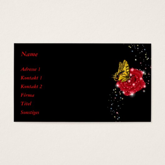 赤いバラに咲く蝶と雨粒と星 (正面)