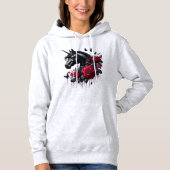 赤いバラに囲まれた黒い鮮やかユニコーン パーカ (正面)