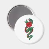 赤いバラに巻きついた蛇のタトゥーアート マグネット (正面/裏面)