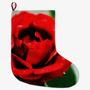 赤いバラに露 ラージクリスマスストッキング