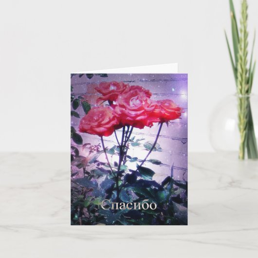 赤いバラのСпасибоカード サンキューカード (正面)