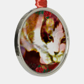 赤いバラのかんじきの子猫 メタルオーナメント (右)