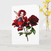 赤いバラのてんとう虫の妖精 カード (黄色い花)