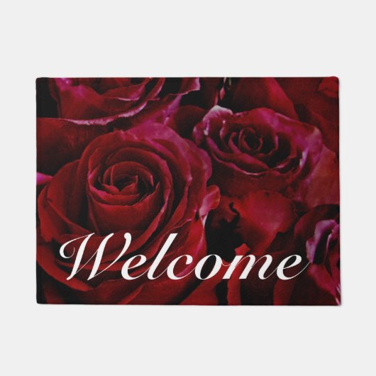 赤いバラのまわりにが ドアマット (正面)