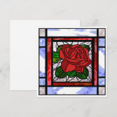 赤いバラのアートデコ青いステンドグラスのカード シーズンカード (正面/裏面)