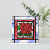 赤いバラのアートデコ青いステンドグラスのカード シーズンカード (スタンド正面)
