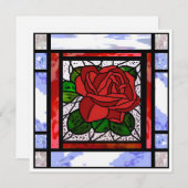 赤いバラのアートデコ青く色付けされたガラスのカード シーズンカード (正面/裏面)