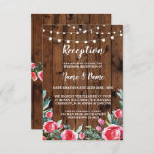 赤いバラのウェディングレセプションカード 木製 ピンクの花 エンクロージャーカード (正面/裏面)