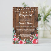 赤いバラのウェディングレセプションカード 木製 ピンクの花 エンクロージャーカード (スタンド正面)