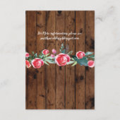 赤いバラのウェディングレセプションカード 木製 ピンクの花 エンクロージャーカード (裏面)