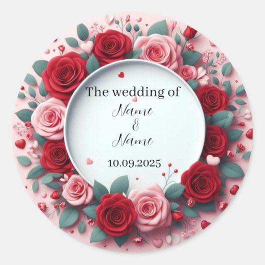赤いバラのウェディング フレーバー ステッカー (正面)