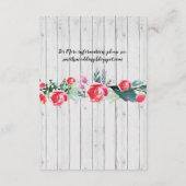 赤いバラのウェディング レセプション カード 灰色の木 花 (裏面)