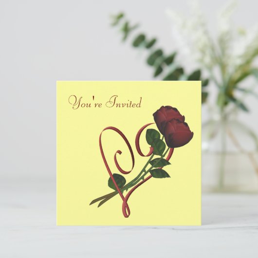 赤いバラのエレガントなハートの正方形の花柄の招待状 招待状 (スタンド正面)