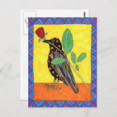 赤いバラのオアキサカンカラス ポストカード (正面/裏面)