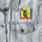 赤いバラのオアキサカンカラス 缶バッジ (インサイチュ)