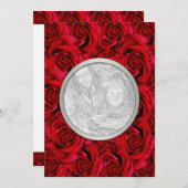 赤いバラのカスタムフォト ウェディング カップル 招待状 (正面/裏面)