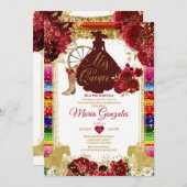 赤いバラのカラフルなミス・キンセ 15歳の誕生日パーティー 招待状 (正面/裏面)
