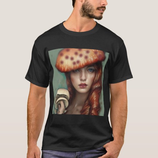 赤いバラのキノコ愛好家アーティストデザイナー Tシャツ (正面)