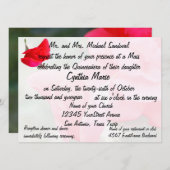 赤いバラのキンセアニェラのかわいらしい誕生日 招待状 (正面/裏面)