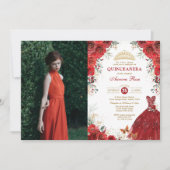 赤いバラのキンセアニエラ　私の15歳の誕生日 フォト 招待状 (正面)