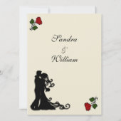 赤いバラのクリーム色の結婚式招待状 招待状 (裏面)