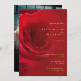 赤いバラのグラデーション赤(写真結婚付き) 招待状