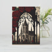 赤いバラのゴシック様式の黒い結婚教会 招待状 (スタンド正面)