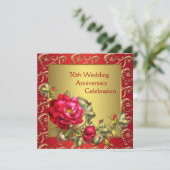 赤いバラのゴールド 50周年 結婚記念日 招待状 (スタンド正面)