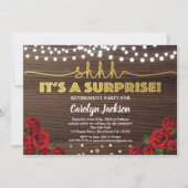 赤いバラのサプライズ引退パーティー招待状 招待状 (正面)