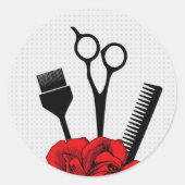 赤いバラのサロンのステッカーの美容師の美容師 ラウンドシール (正面)