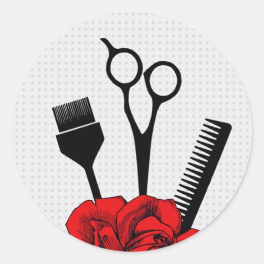 赤いバラのサロンのステッカーの美容師の美容師 ラウンドシール (正面)