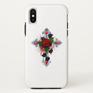 赤いバラのシルバークロス iPhone XSケース