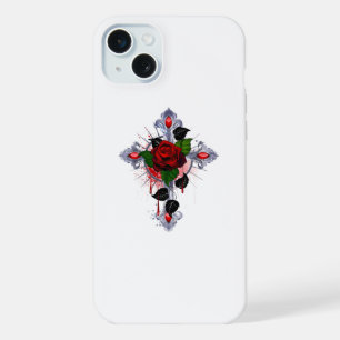 赤いバラのシルバークロス iPhone 15 PLUSケース