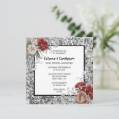 赤いバラのシルバーグリッター シャイニー ヴィンテージバラ モダン 招待状 (スタンド正面)