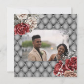 赤いバラのシルバーグリッター シャイニー ヴィンテージバラ モダン 招待状 (裏面)