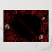 赤いバラのスカルダーク結婚フローラのフォトシルバー 箔招待状 (裏面)