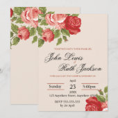 赤いバラのスクリプト結婚式招待状 | エレガントなローマ 招待状 (正面/裏面)