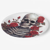 赤いバラのスケルトン ペーパープレート (アングル)