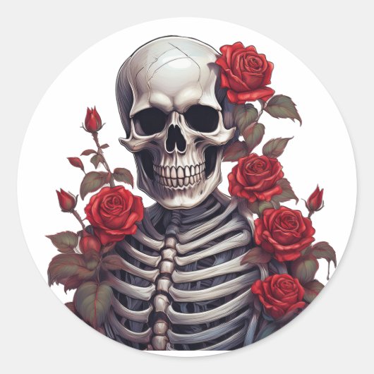 赤いバラのスケルトン ラウンドシール (正面)