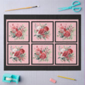 赤いバラのタイルのデコページ 薄葉紙 (クラフト)