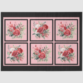 赤いバラのタイルのデコページ 薄葉紙