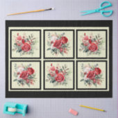 赤いバラのタイルのデコページ 薄葉紙 (クラフト)