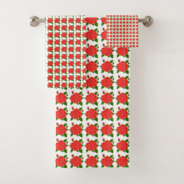 赤いバラのタオルのセット バスタオルセット