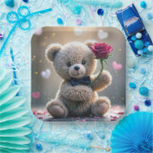 赤いバラのテディベア ペーパープレート (パーティー)