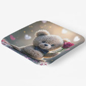 赤いバラのテディベア ペーパープレート (傾斜あり)