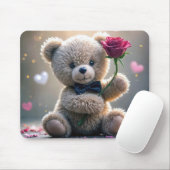 赤いバラのテディベア マウスパッド (マウス)