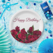 赤いバラのハッピーバースデー ペーパープレート (パーティー)