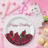 赤いバラのハッピーバースデー ペーパープレート (パーティー)