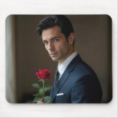 赤いバラのハンサムな男 マウスパッド (正面)