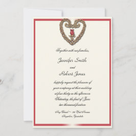 赤いバラのハートのケルト結婚式招待状 招待状